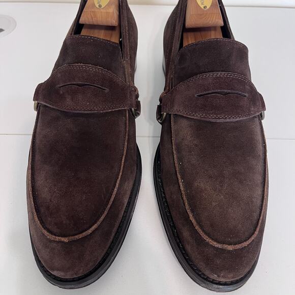 Donald J Pliner Cutter Mens Penny Loafers Size 11M Chocolate Brown Suede Slip On - Picture 7 of 12